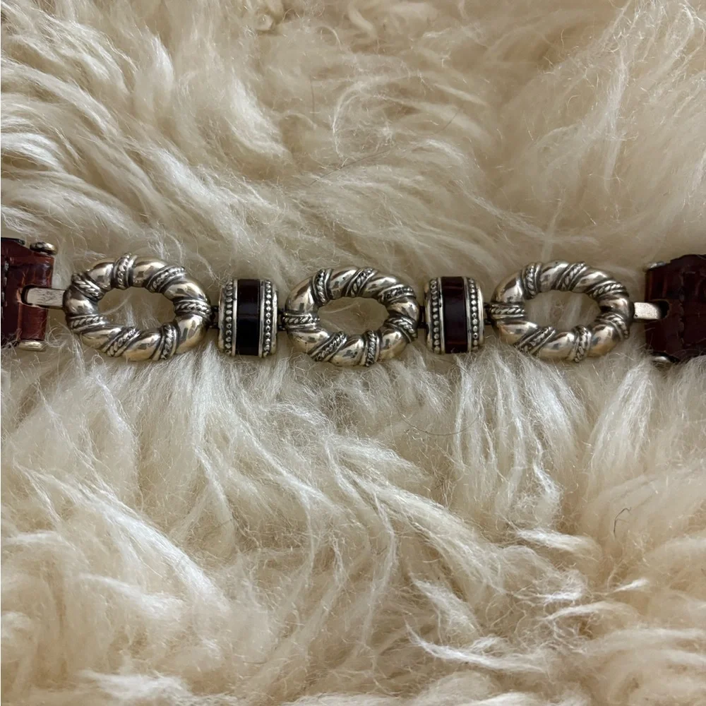 Brighton Black Leather with Silver Linked Sides and Buckle Belt